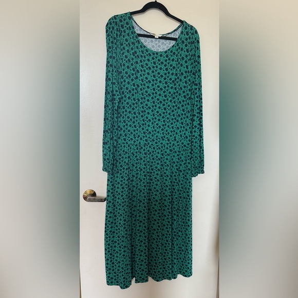 Boden Evelyn Jersey Long Sleeve Midi Dress in Green & Navy Print Size 16/18R - Picture 5 of 11